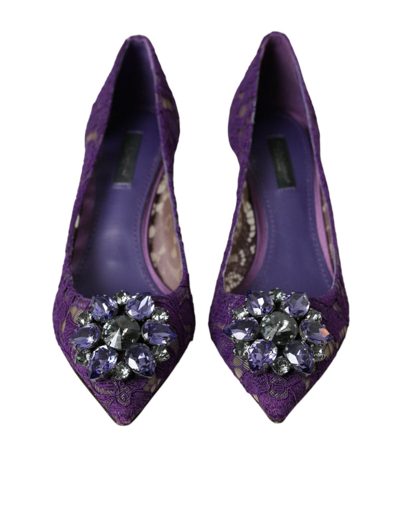 Dolce & Gabbana Purple Taormina Lace Crystal Heel Pumps Shoes - Beyzy Store - Dolce & Gabbana
