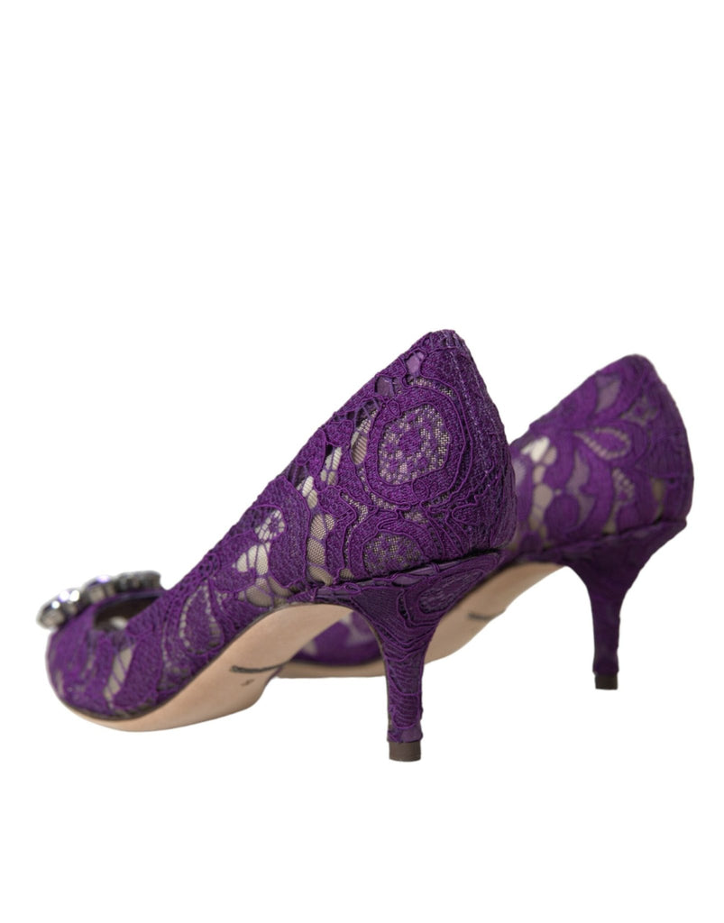Dolce & Gabbana Purple Taormina Lace Crystal Heel Pumps Shoes - Beyzy Store - Dolce & Gabbana