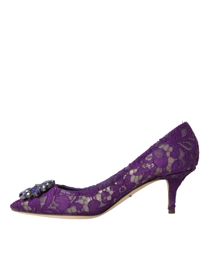 Dolce & Gabbana Purple Taormina Lace Crystal Heel Pumps Shoes - Beyzy Store - Dolce & Gabbana