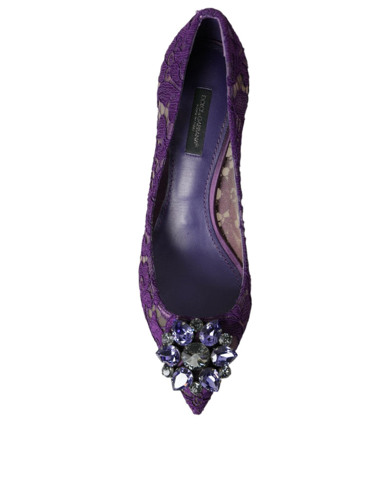 Dolce & Gabbana Purple Taormina Lace Crystal Heel Pumps Shoes - Beyzy Store - Dolce & Gabbana