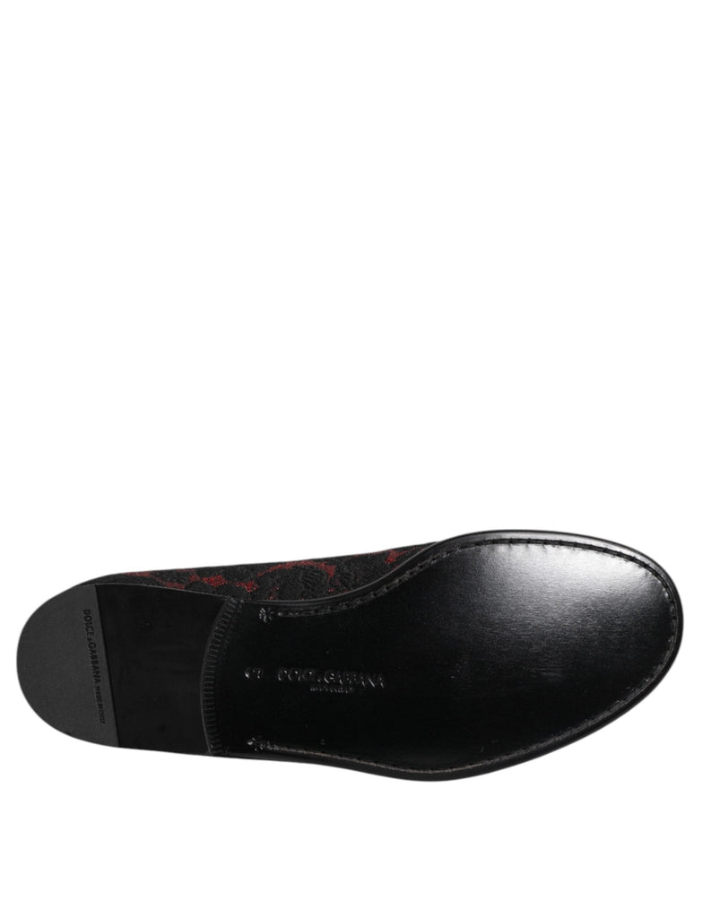 Dolce & Gabbana Red Black Jacquard Slip On Men Loafers Shoes - Beyzy Store - Dolce & Gabbana
