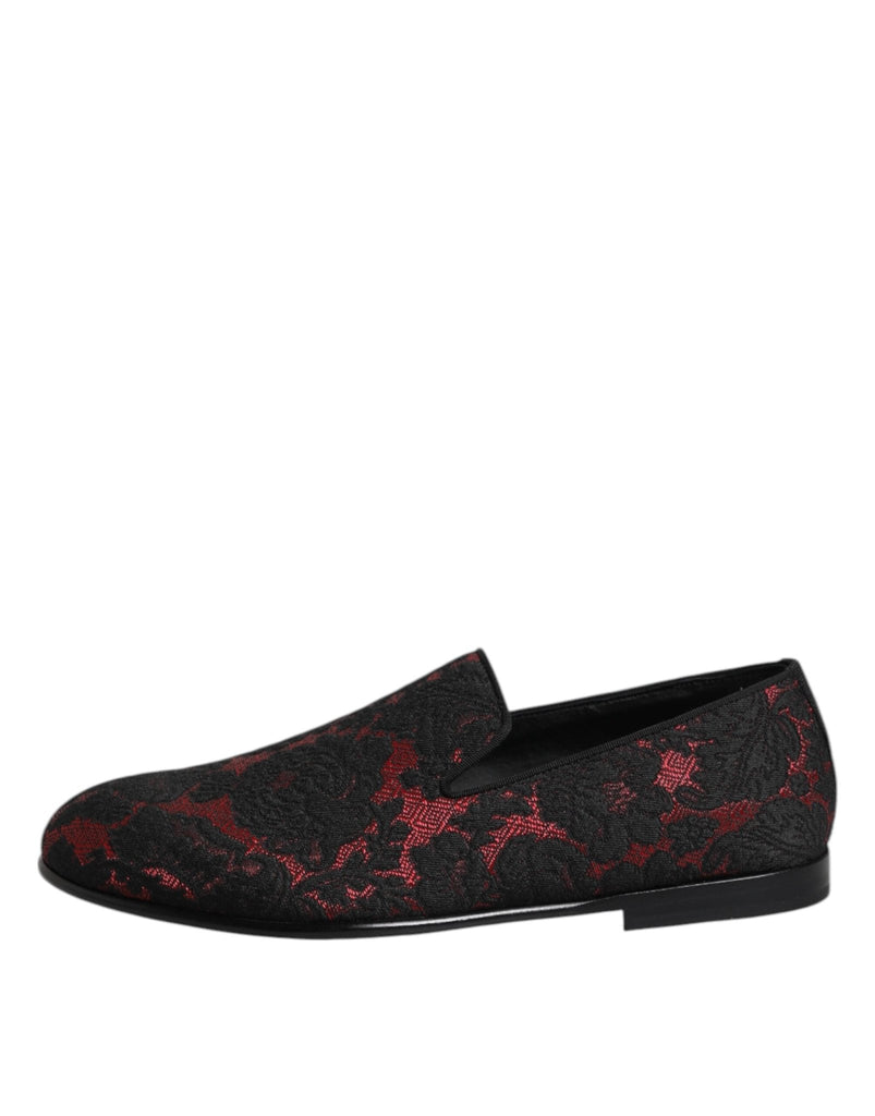 Dolce & Gabbana Red Black Jacquard Slip On Men Loafers Shoes - Beyzy Store - Dolce & Gabbana