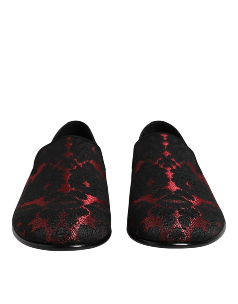 Dolce & Gabbana Red Black Jacquard Slip On Men Loafers Shoes - Beyzy Store - Dolce & Gabbana