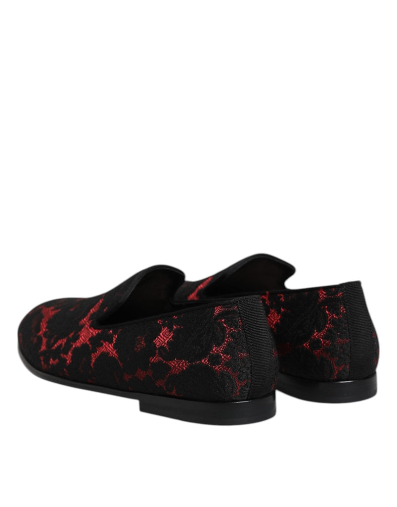 Dolce & Gabbana Red Black Jacquard Slip On Men Loafers Shoes - Beyzy Store - Dolce & Gabbana