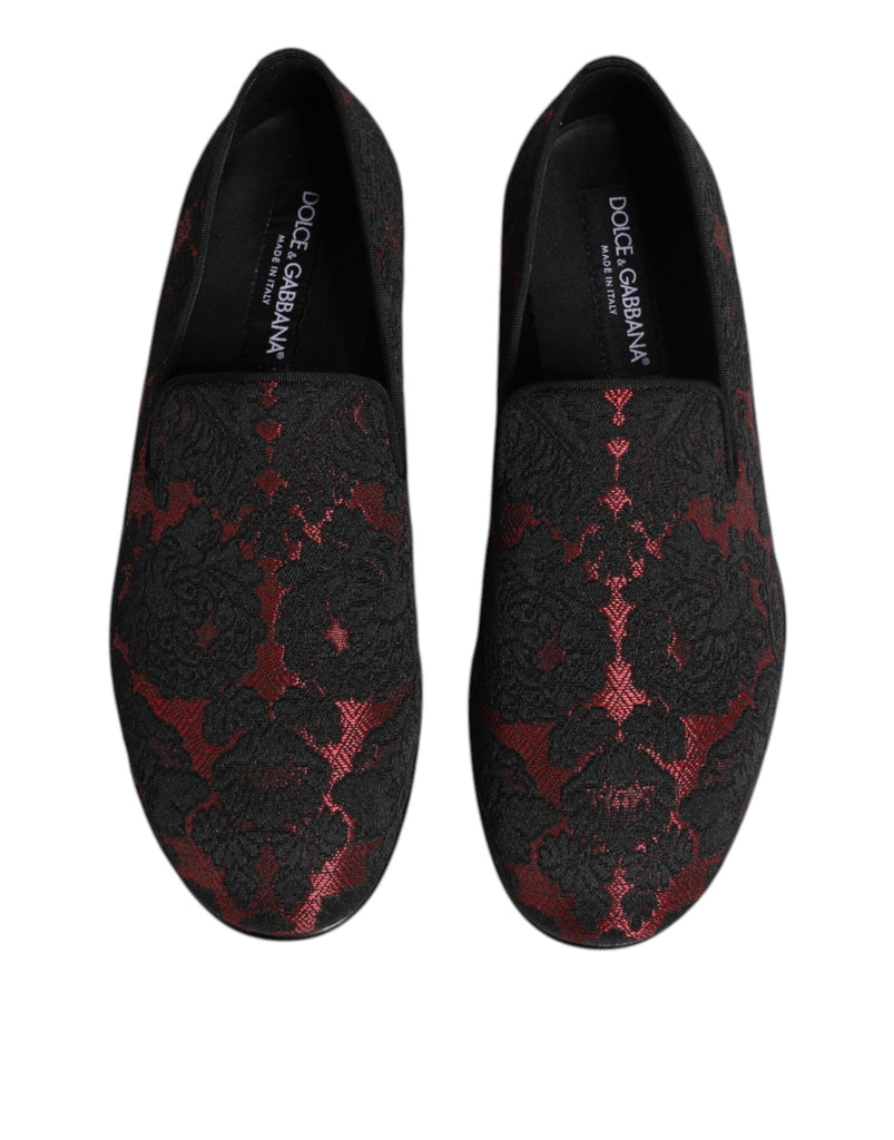Dolce & Gabbana Red Black Jacquard Slip On Men Loafers Shoes - Beyzy Store - Dolce & Gabbana