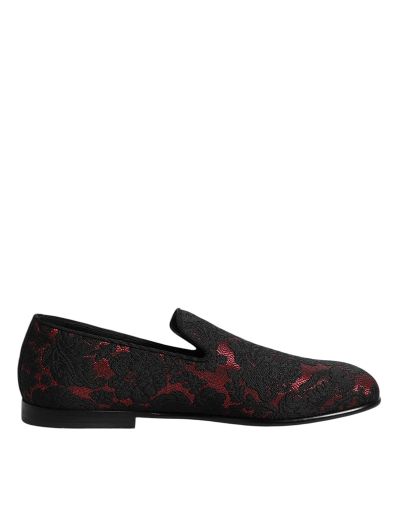 Dolce & Gabbana Red Black Jacquard Slip On Men Loafers Shoes - Beyzy Store - Dolce & Gabbana