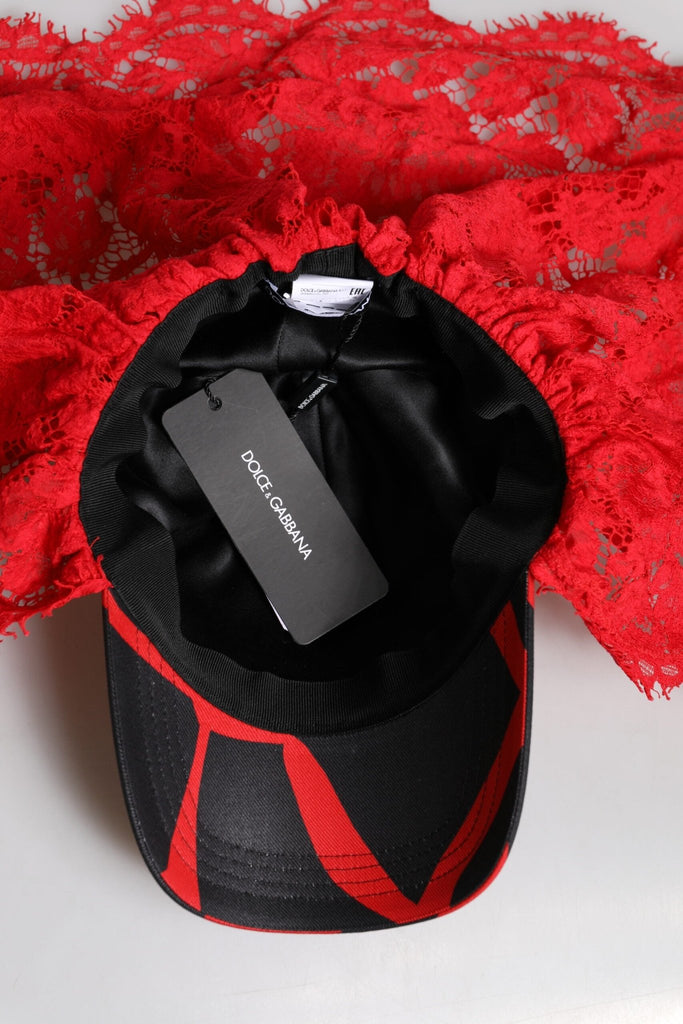 Dolce & Gabbana Red Black Lace Tulle Cotton Baseball Cap - Beyzy Store - Dolce & Gabbana