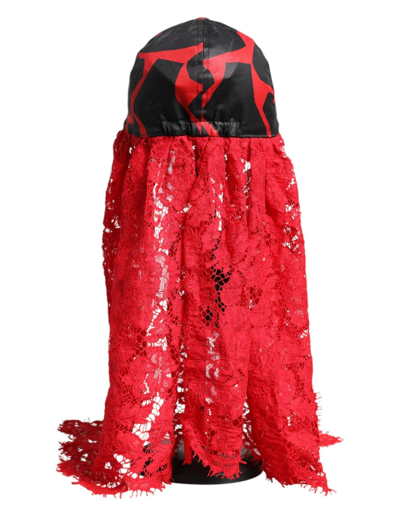 Dolce & Gabbana Red Black Lace Tulle Cotton Baseball Cap - Beyzy Store - Dolce & Gabbana