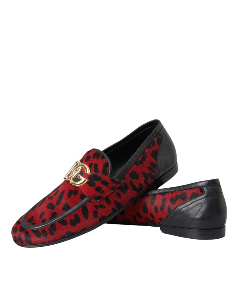 Dolce & Gabbana Red Black Leopard DG Loafers Formal Men Shoes - Beyzy Store - Dolce & Gabbana