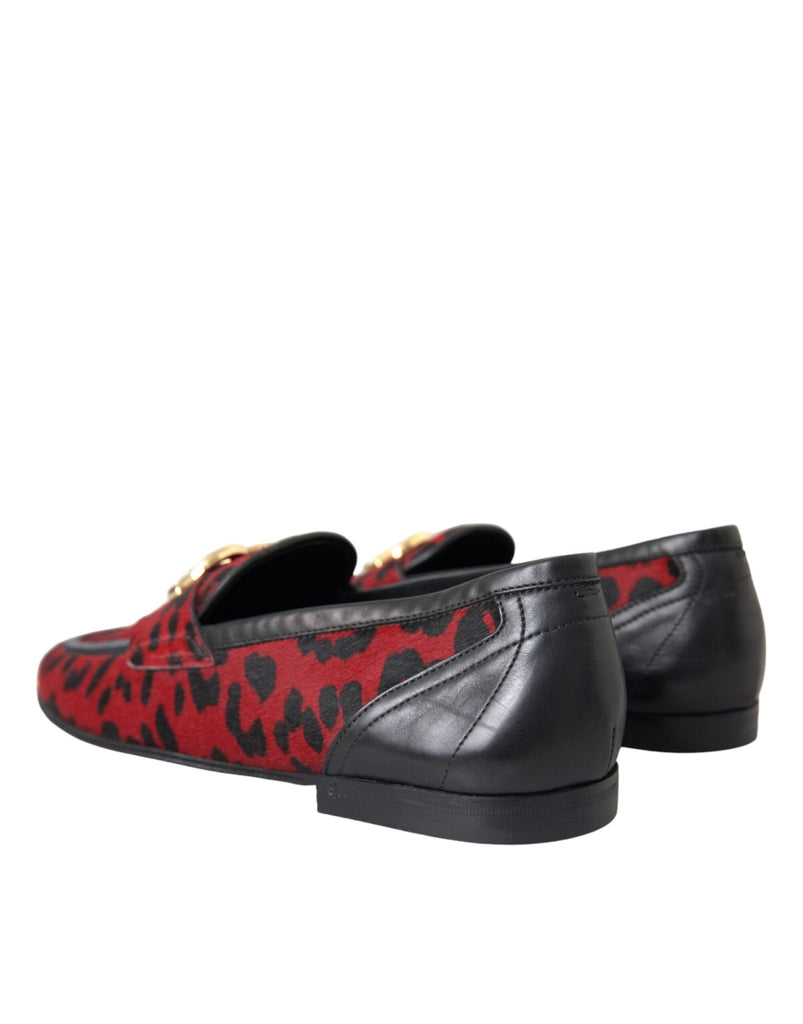 Dolce & Gabbana Red Black Leopard DG Loafers Formal Men Shoes - Beyzy Store - Dolce & Gabbana