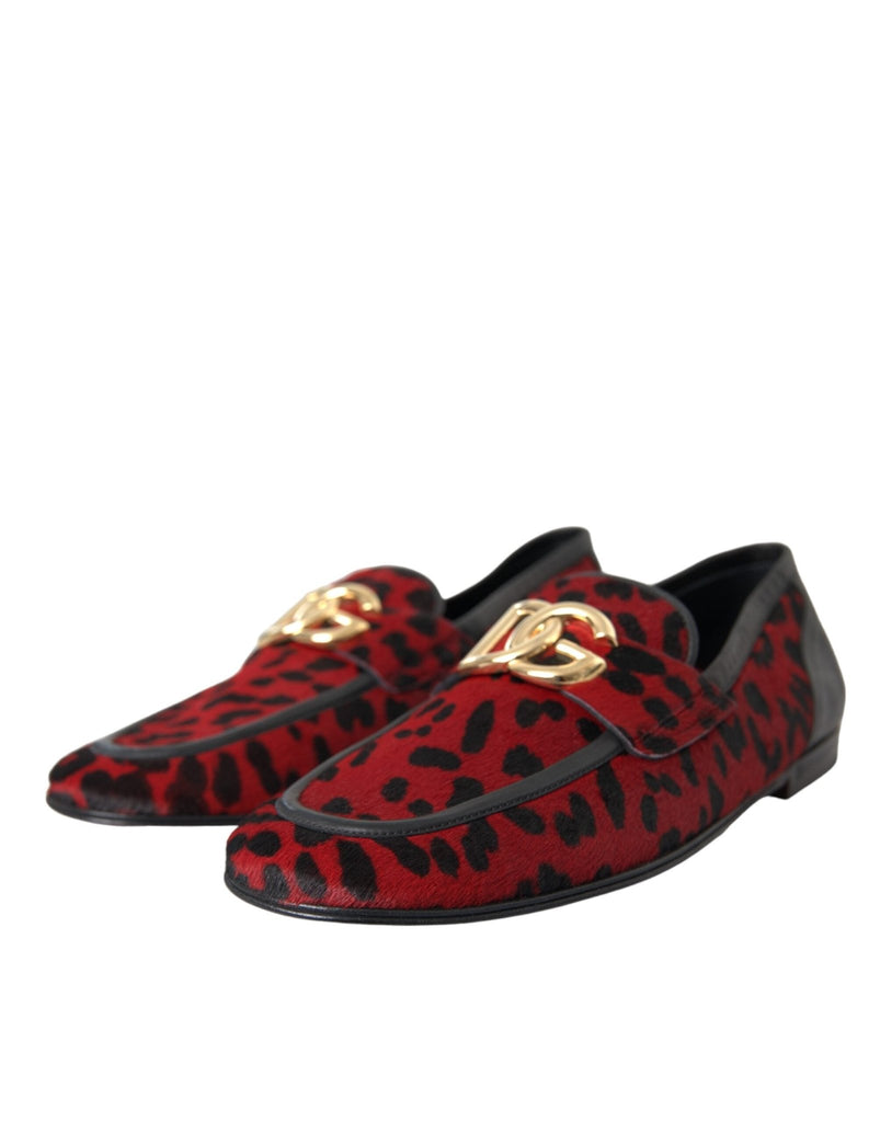 Dolce & Gabbana Red Black Leopard DG Loafers Formal Men Shoes - Beyzy Store - Dolce & Gabbana