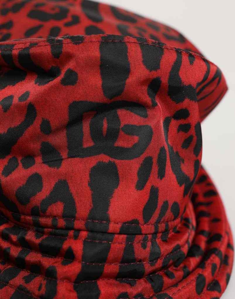Dolce & Gabbana Red Black Nylon Leopard Print Bucket Men Cap Hat - Beyzy Store - Dolce & Gabbana