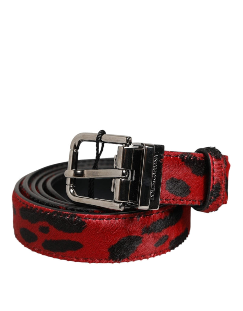Dolce & Gabbana Red Black Pony Leather Metal Buckle Men Belt - Beyzy Store - Dolce & Gabbana