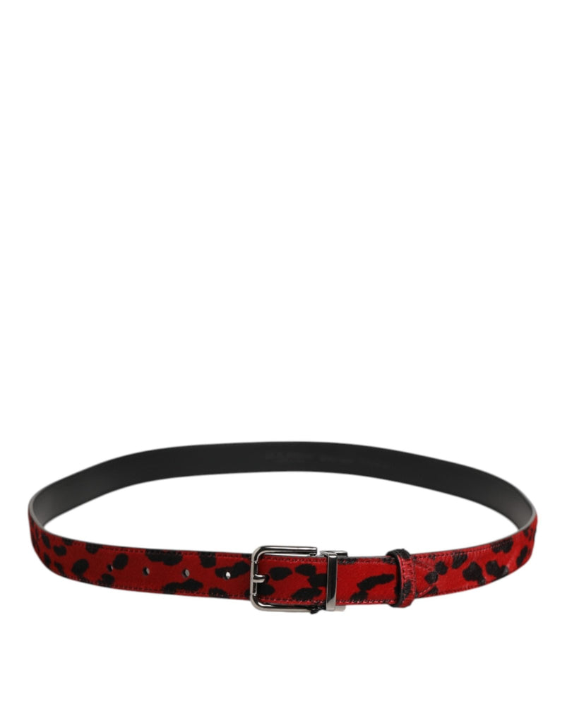 Dolce & Gabbana Red Black Pony Leather Metal Buckle Men Belt - Beyzy Store - Dolce & Gabbana
