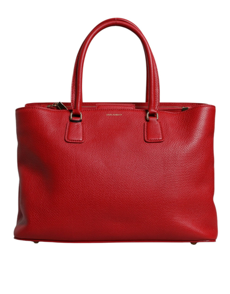 Dolce & Gabbana Red Calfskin Leather Logo Plaque Top Handle Bag - Beyzy Store - Dolce & Gabbana