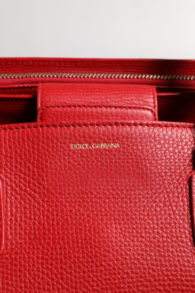 Dolce & Gabbana Red Calfskin Leather Logo Plaque Top Handle Bag - Beyzy Store - Dolce & Gabbana
