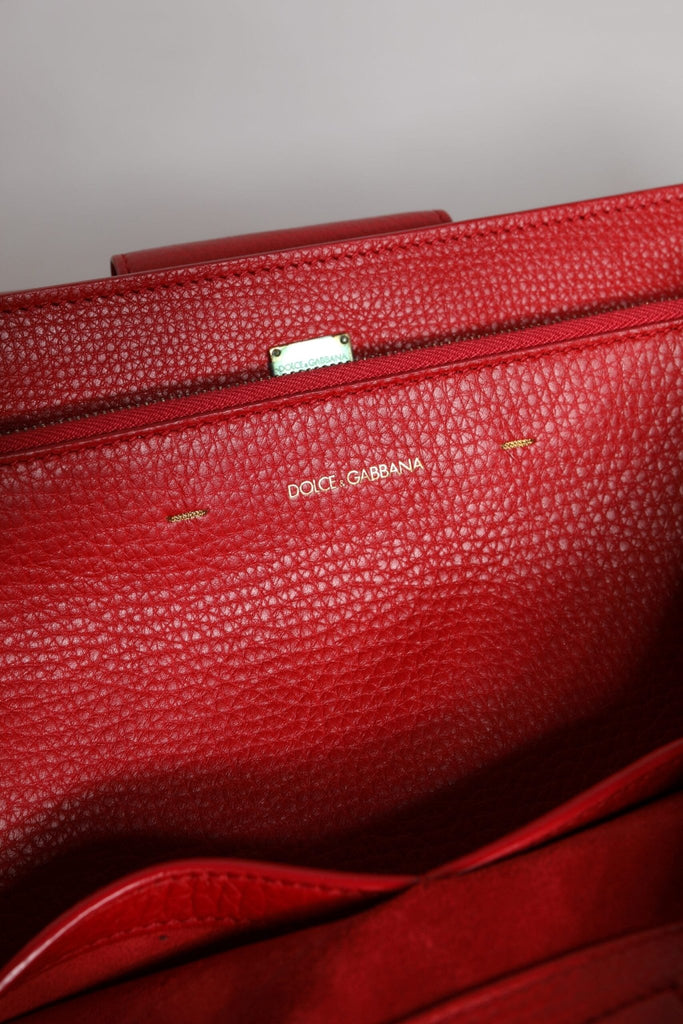 Dolce & Gabbana Red Calfskin Leather Logo Plaque Top Handle Bag - Beyzy Store - Dolce & Gabbana