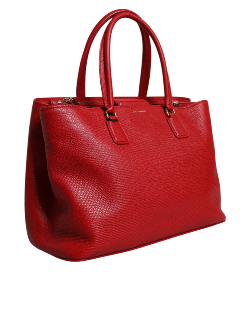 Dolce & Gabbana Red Calfskin Leather Logo Plaque Top Handle Bag - Beyzy Store - Dolce & Gabbana