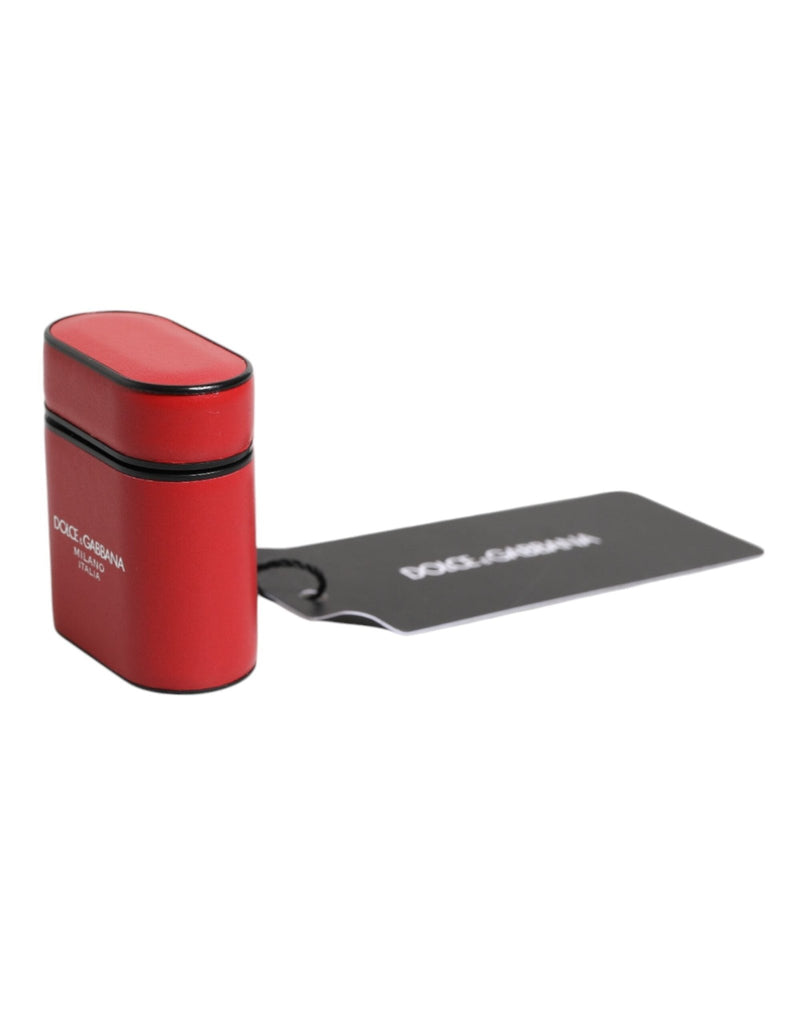 Dolce & Gabbana Red Calfskin Leather Logo Print Flip Holder Airpods Case - Beyzy Store - Dolce & Gabbana