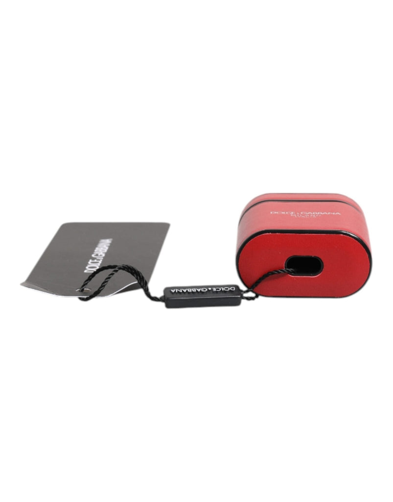 Dolce & Gabbana Red Calfskin Leather Logo Print Flip Holder Airpods Case - Beyzy Store - Dolce & Gabbana