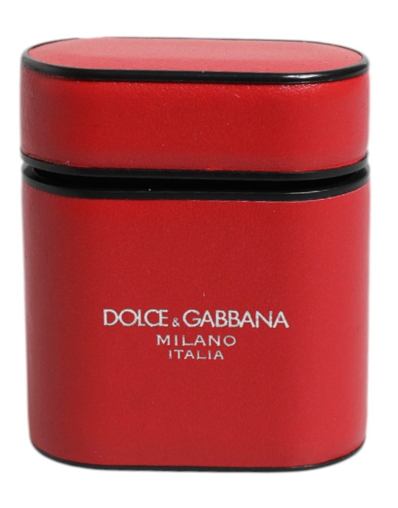 Dolce & Gabbana Red Calfskin Leather Logo Print Flip Holder Airpods Case - Beyzy Store - Dolce & Gabbana