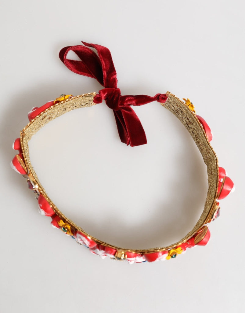 Dolce & Gabbana Red Carretto Multicolor Crystal Gold Tiara Crow Headband - Beyzy Store - Dolce & Gabbana