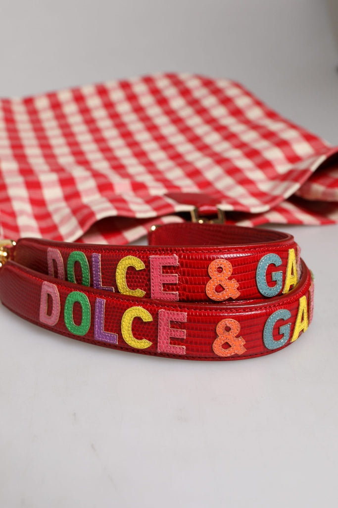 Dolce & Gabbana Red Checkered Embellished Shopping Tote Cotton Bag - Beyzy Store - Dolce & Gabbana