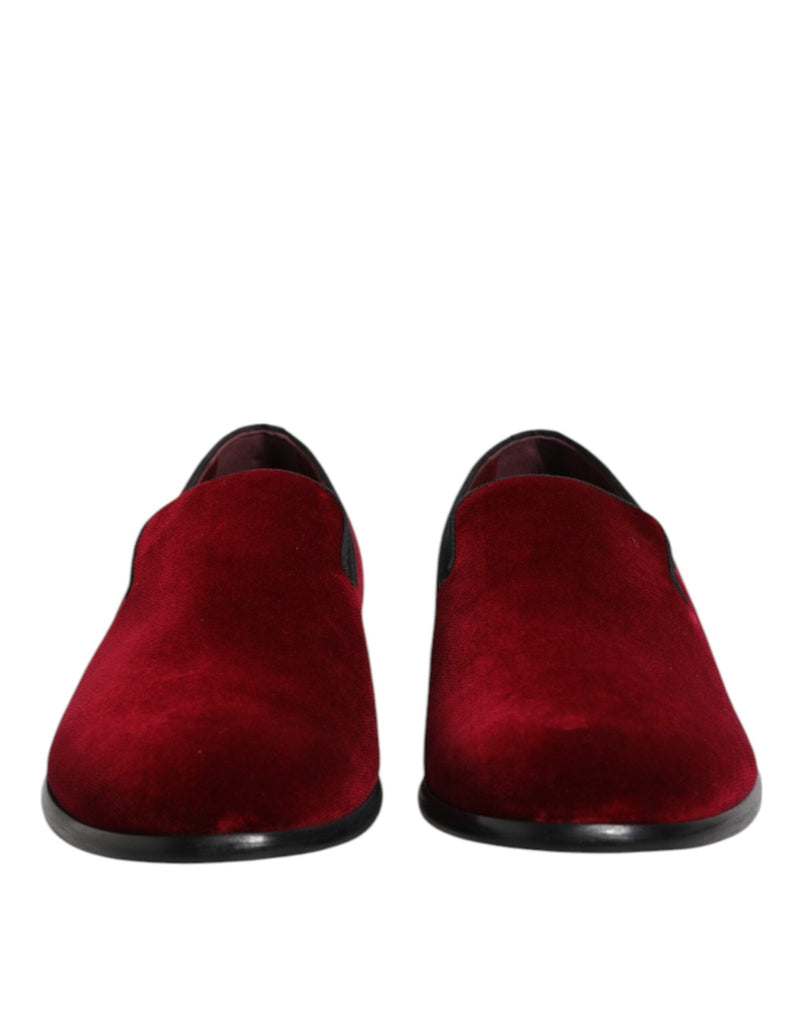 Dolce & Gabbana Red Cotton Velvet Slip On Loafers Formal Shoes - Beyzy Store - Dolce & Gabbana