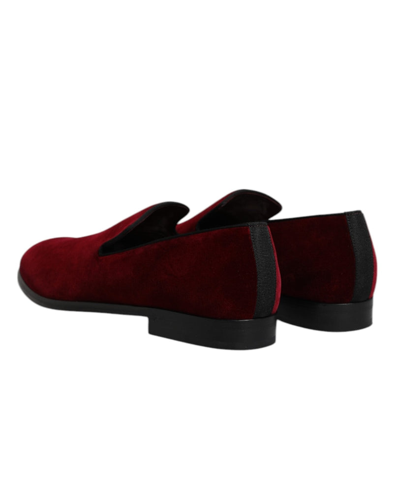 Dolce & Gabbana Red Cotton Velvet Slip On Loafers Formal Shoes - Beyzy Store - Dolce & Gabbana