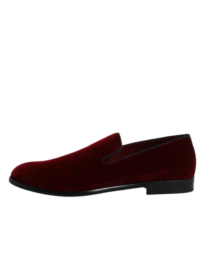 Dolce & Gabbana Red Cotton Velvet Slip On Loafers Formal Shoes - Beyzy Store - Dolce & Gabbana