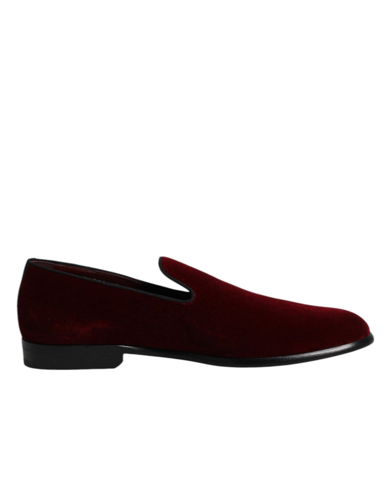 Dolce & Gabbana Red Cotton Velvet Slip On Loafers Formal Shoes - Beyzy Store - Dolce & Gabbana