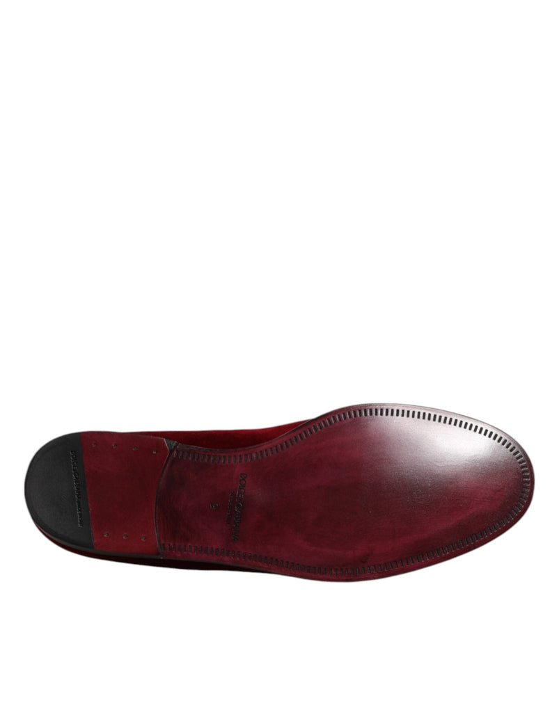 Dolce & Gabbana Red Cotton Velvet Slip On Loafers Formal Shoes - Beyzy Store - Dolce & Gabbana