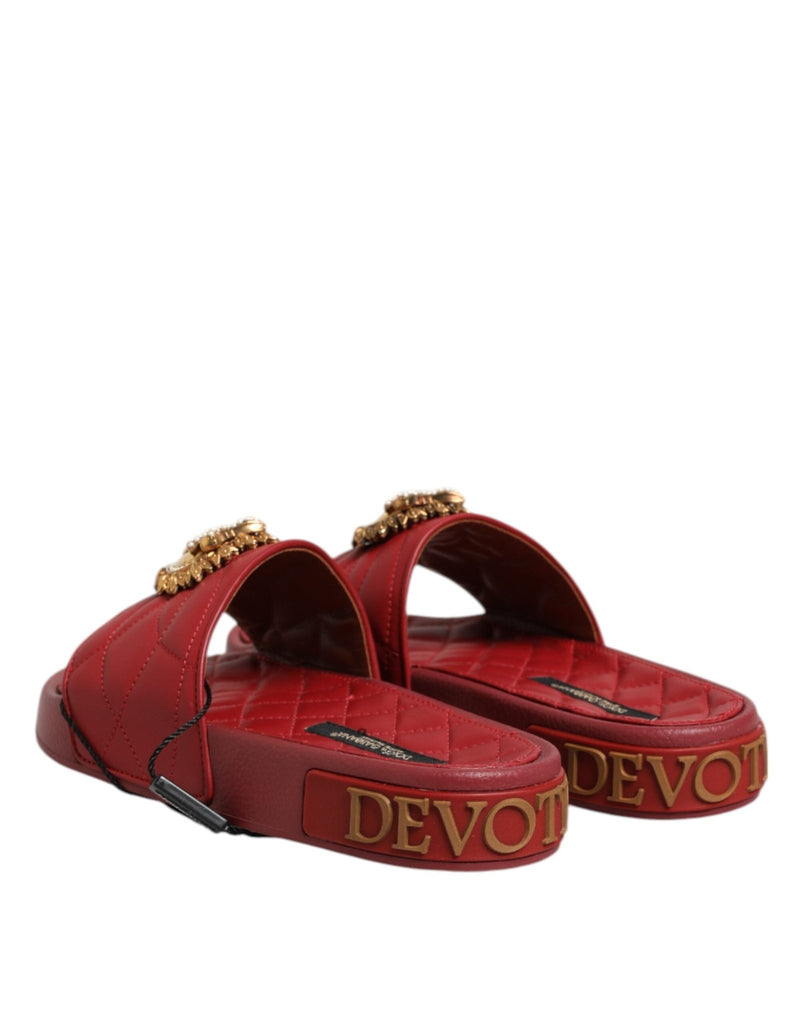 Dolce & Gabbana Red Devotion Matelassé Leather Slides Shoes - Beyzy Store - Dolce & Gabbana