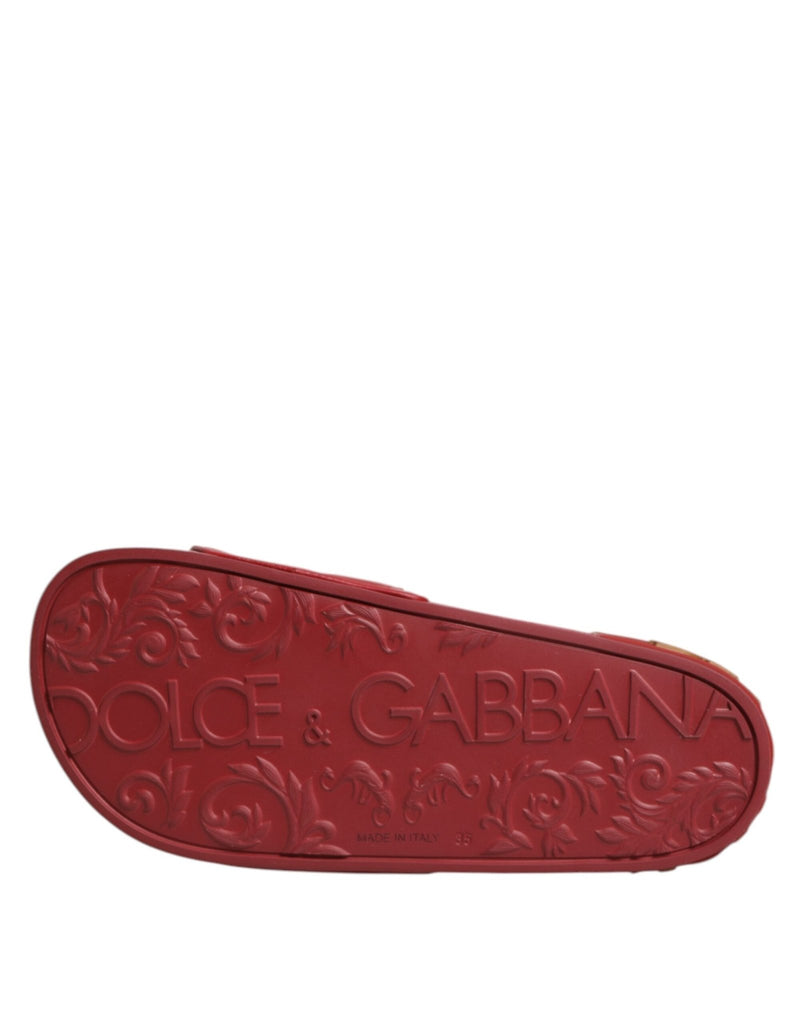 Dolce & Gabbana Red Devotion Matelassé Leather Slides Shoes - Beyzy Store - Dolce & Gabbana