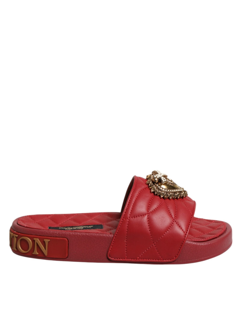 Dolce & Gabbana Red Devotion Matelassé Leather Slides Shoes - Beyzy Store - Dolce & Gabbana