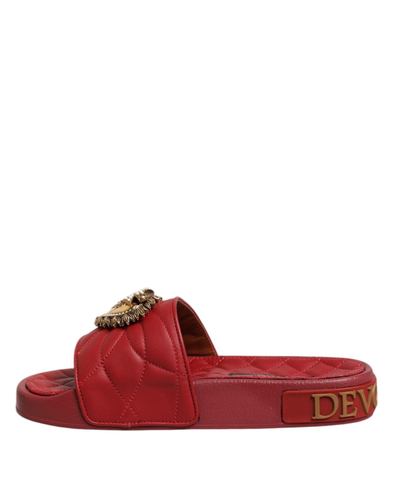 Dolce & Gabbana Red Devotion Matelassé Leather Slides Shoes - Beyzy Store - Dolce & Gabbana