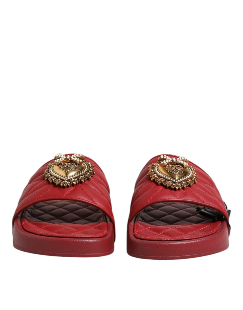 Dolce & Gabbana Red Devotion Matelassé Leather Slides Shoes - Beyzy Store - Dolce & Gabbana