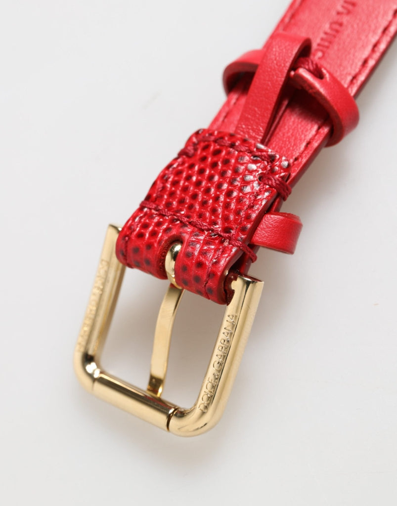 Dolce & Gabbana Red Exotic Leather Gold Tone Metal Buckle Women Armband - Beyzy Store - Dolce & Gabbana
