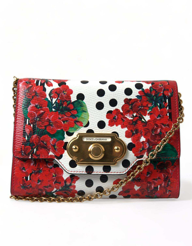 Dolce & Gabbana Red Floral Polka Dot Print Leather Chain DG Logo Shoulder Bag - Beyzy Store - Dolce & Gabbana