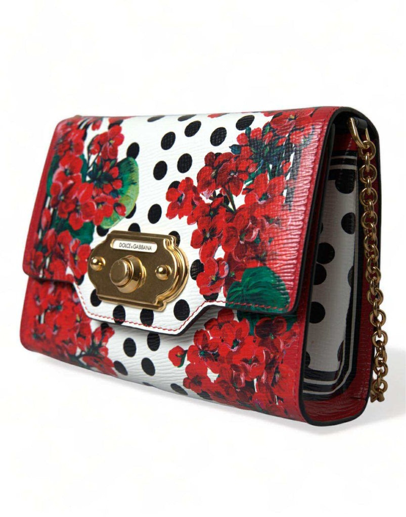 Dolce & Gabbana Red Floral Polka Dot Print Leather Chain DG Logo Shoulder Bag - Beyzy Store - Dolce & Gabbana