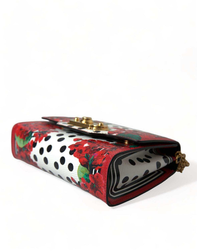 Dolce & Gabbana Red Floral Polka Dot Print Leather Chain DG Logo Shoulder Bag - Beyzy Store - Dolce & Gabbana