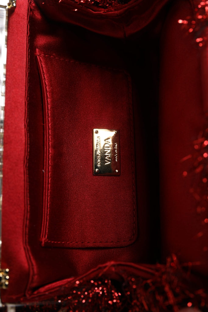 Dolce & Gabbana Red Gold Chain VANDA Tinsel Crystals Evening Clutch Bag - Beyzy Store - Dolce & Gabbana