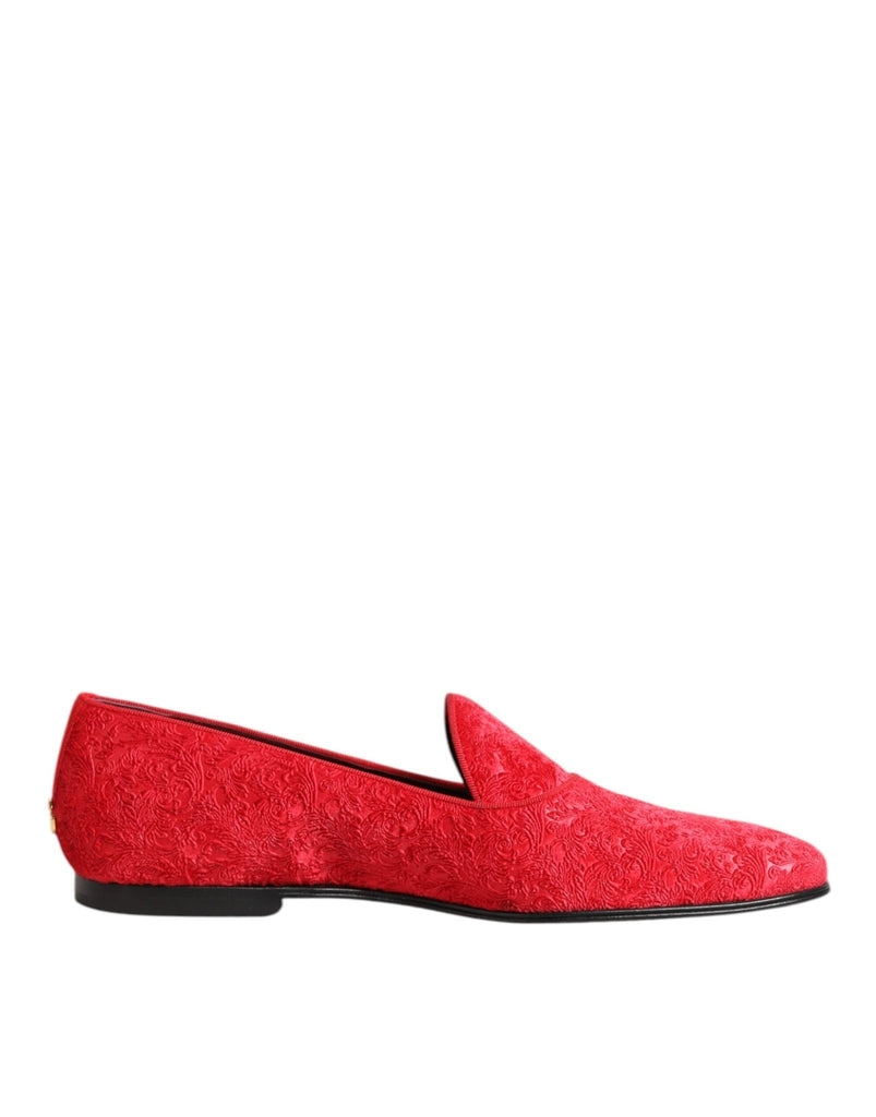 Dolce & Gabbana Red Jacquard Loafers Formal Men Dress Shoes - Beyzy Store - Dolce & Gabbana