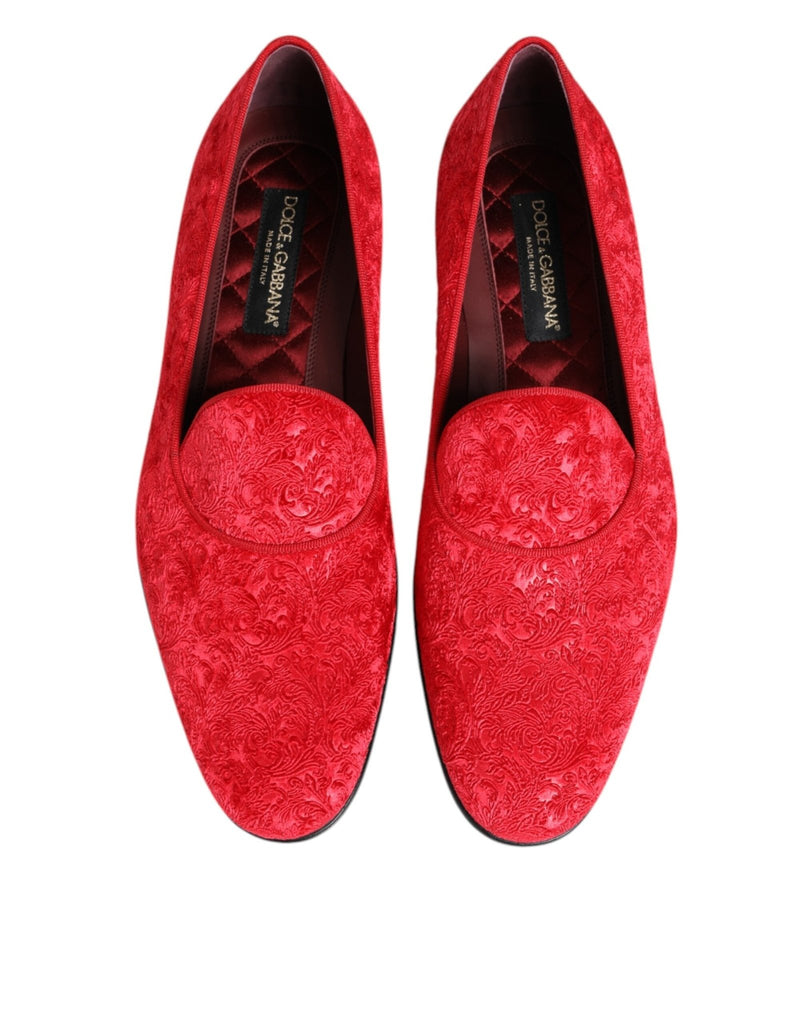 Dolce & Gabbana Red Jacquard Loafers Formal Men Dress Shoes - Beyzy Store - Dolce & Gabbana
