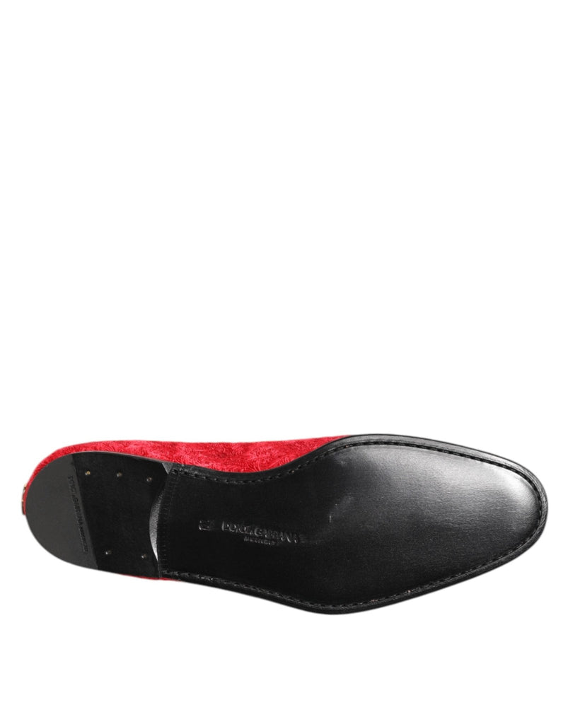Dolce & Gabbana Red Jacquard Loafers Formal Men Dress Shoes - Beyzy Store - Dolce & Gabbana