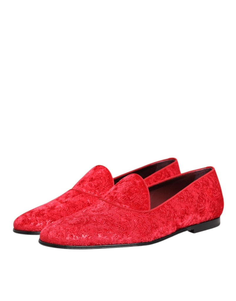 Dolce & Gabbana Red Jacquard Loafers Formal Men Dress Shoes - Beyzy Store - Dolce & Gabbana