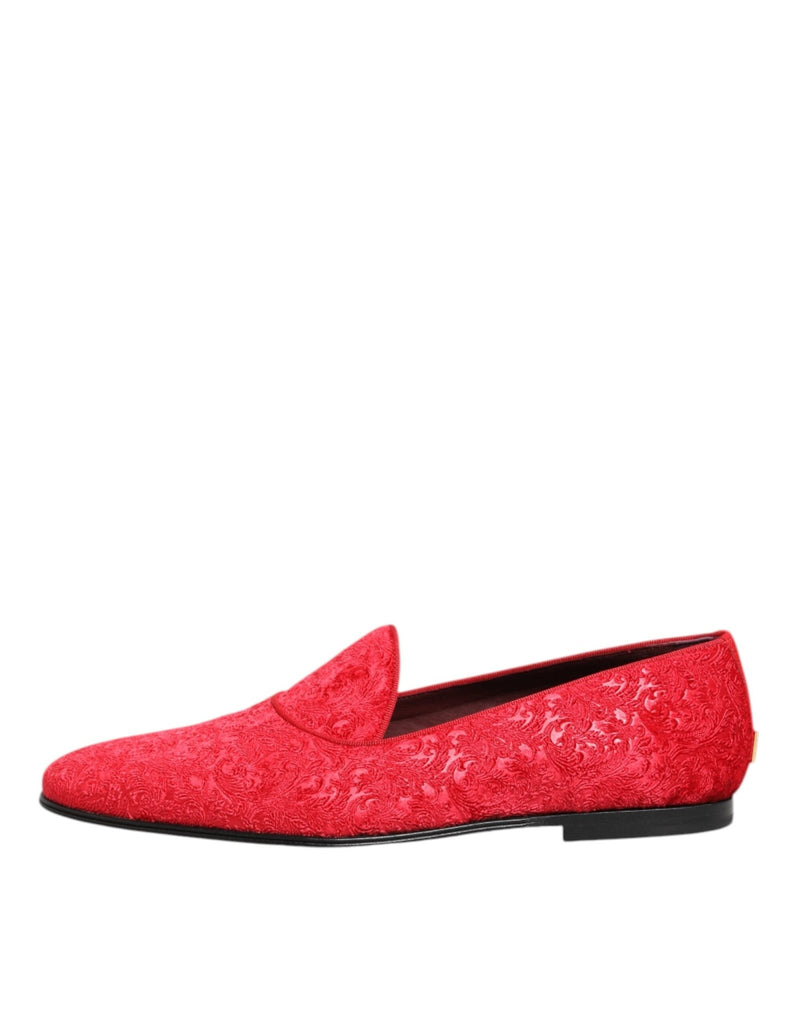 Dolce & Gabbana Red Jacquard Loafers Formal Men Dress Shoes - Beyzy Store - Dolce & Gabbana