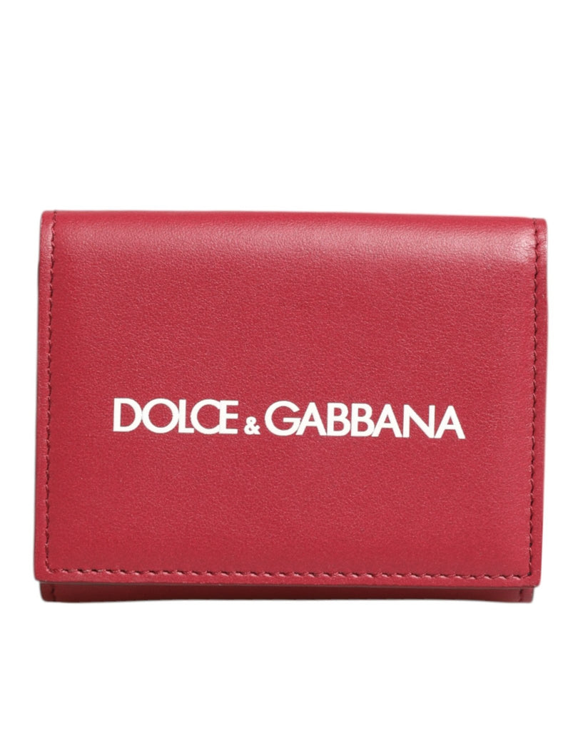 Dolce & Gabbana Red Leather Bold Logo Print Trifold Card Holder Wallet - Beyzy Store - Dolce & Gabbana