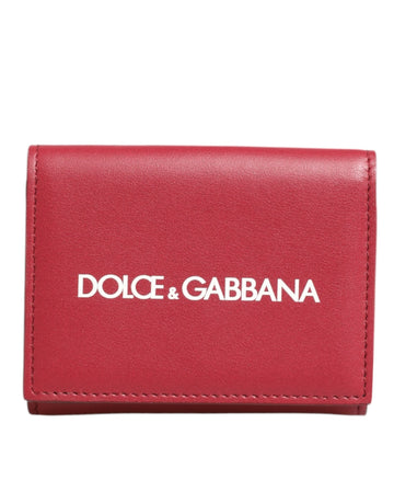 Dolce & Gabbana Red Leather Bold Logo Print Trifold Card Holder Wallet - Beyzy Store - Dolce & Gabbana
