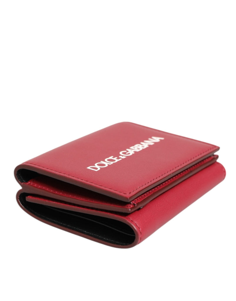 Dolce & Gabbana Red Leather Bold Logo Print Trifold Card Holder Wallet - Beyzy Store - Dolce & Gabbana